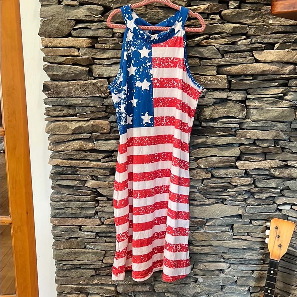 American Flag Sleeveless Dress with Pockets!